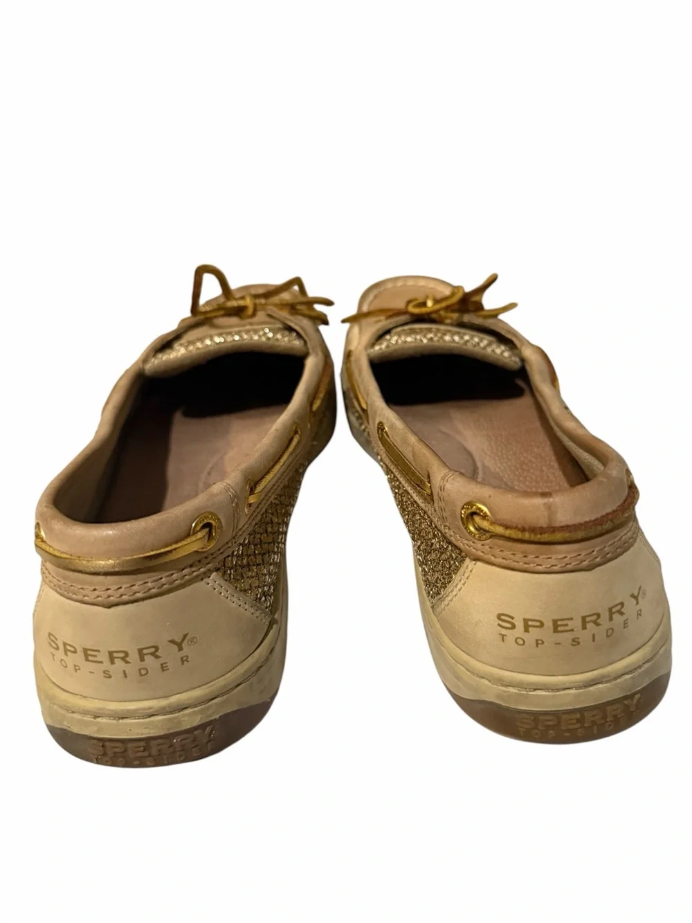 Sperry Angelfish Linen Gold Glitter  Loafer Boat Shoe Size 9M